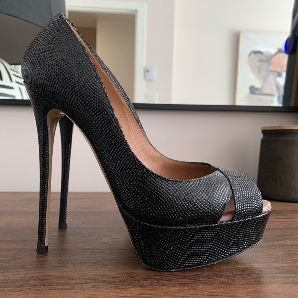 Valentino platform snakeskin heels black